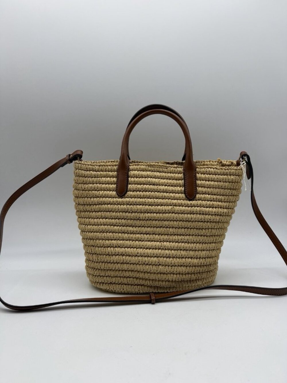 RALPH LAUREN Brie woven straw leather trim small tote shoulder bag -Natural - Picture 11 of 13